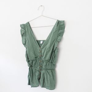 Old Navy Sage Green Rouched Button Tank Top Size Small